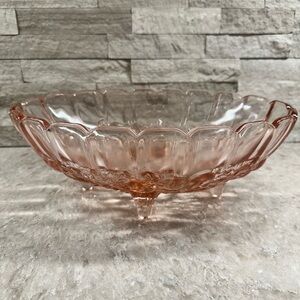 Vintage Indiana Glass Harvest Grape Pink Glass Scalloped 4-Footed Fruit Bowl
